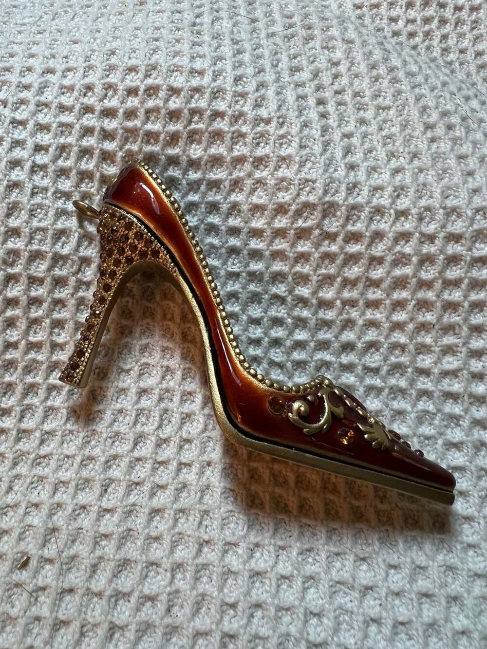 High Heel Shoe Ornament Red Enamel and Rhinestone Christmas Decoration